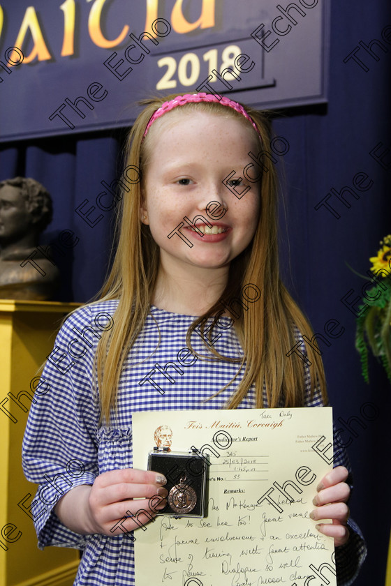 Feis25032018Sun33 
 33
Bronze Medallist Tara Daly from Glanmire.
 Speech and Drama Class: 365: Solo Verse Speaking Girls 10 Years and Under Section 5 Feis Maiti 92nd Festival held in Fr. Mathew Hall. EEjob 25/03/2018 Picture: Gerard Bonus