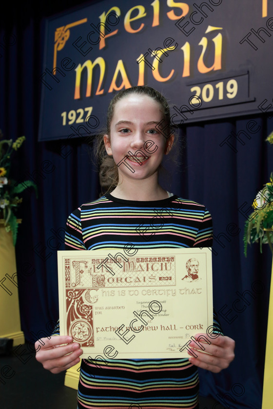 Feis05032019Tue33 
 33
3rd place Suzanne Bennett from Glounthaune.

Class: 113: The Edna McBirney Memorial Perpetual Award
Solo Action Song 12 Years and Under Section 3 An action song of own choice.

Feis Maiti 93rd Festival held in Fr. Mathew Hall. EEjob 05/03/2019. Picture: Gerard Bonus