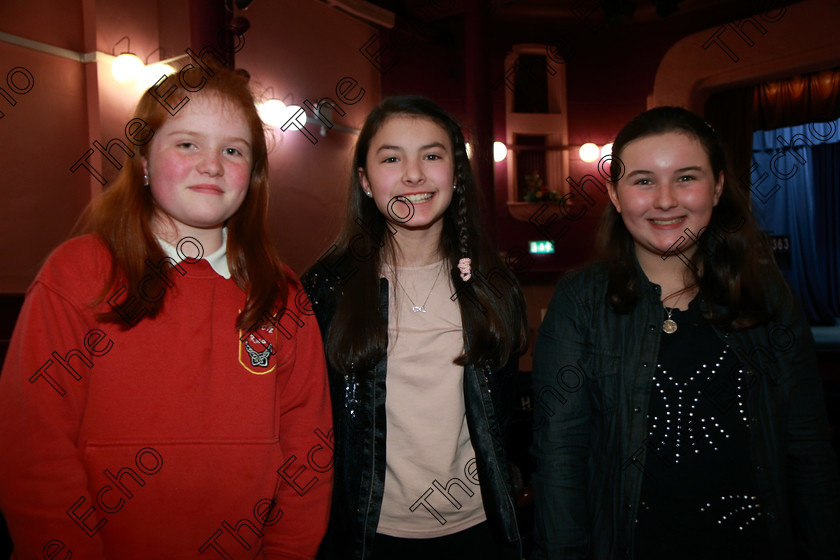 Feis22022018Thu23 
 23
Performers Isibal Buckley, Maeve Fitzgerald and Sadhbh David-OLeary from Whitechurch, Glenville and City Centre.
 Speech and Drama Classes: 363: Solo Verse Speaking Girls 12 Years and Under Section 1
Feis Maiti 92nd Festival held in Fr. Mathew Hall. EEjob 22/02/2018 Picture: Gerard Bonus.