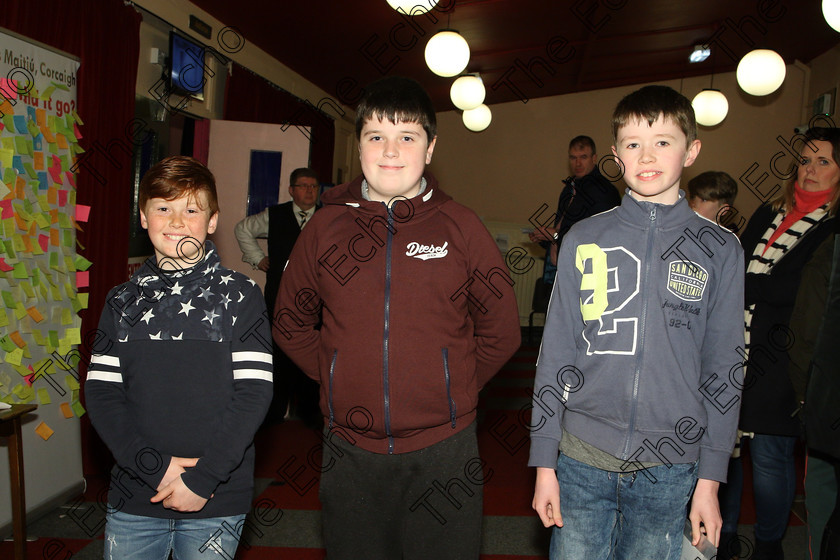 Feis16032018Fri44 
 44
Cillian OFarrell, Benjamin Cooke and Eoin Curtain from Ovens, Mitchelstown and mallow performed in Solo Verse Speaking Boys 10 Years and Under Section 1. Feis Maiti 92nd Festival held in Fr. Mathew Hall. EEjob 16/03/2018 Picture: Gerard Bonus.