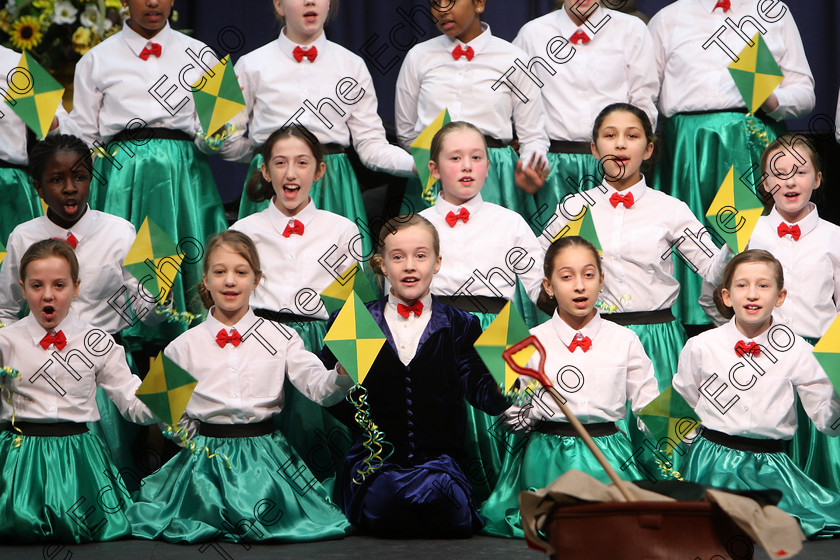 Feis28022018Wed07 
 On a snowy day only one choir made it into the hall for their performance, Scoil mhuire, Ballincollig braved the elements, snow and ice and totally enthralled the adjudicator, Marilynne Davies that she asked them to perform again and they did, spectacularly, showing their skill and talents so well that they were awarded the highest mark of 90 points, a rare achievement made all the more special on a day that most schools were closed due to weather and also making the choirs first visit to eh Feis performing a medley from Mary Poppins during the The Pam Golden Perpetual Cup Group Action Songs Primary Schools Class 104 Feis Maiti 92nd Festival held in Fr. Mathew Hall. EEjob 27/02/2018 Picture: Gerard Bonus.