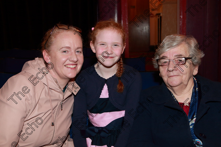 Feis02042019Tue06 
 6
Performer Aoibhinn Delamey from Leamlara with her Mum Aisleen and Grandmother Mary Buckley.

Rinn: 516: Bharslabhairt 9 Bliana DAois N Faoina, Roinn 1 Rogha Tinn - Gabriel Fitzmaurice. N L Stoirmiil - Maebh N Chrthaigh.

Feis Maiti 93rd Festival held in Fr. Mathew Hall. EEjob 02/04/2019. Picture: Gerard Bonus