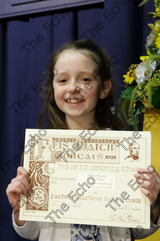 Feis25032018Sun32 
 32
3rd place Molly ODriscoll from Carrigtwohill.
 Speech and Drama Class: 365: Solo Verse Speaking Girls 10 Years and Under Section 5 Feis Maiti 92nd Festival held in Fr. Mathew Hall. EEjob 25/03/2018 Picture: Gerard Bonus