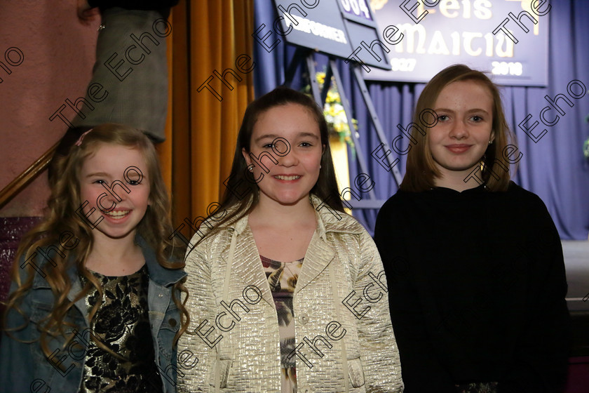 Feis20032018Tue11 
 11
Performers Sophia OHerlihy, ine Quirke and Clodagh Carey from Ballincollig and Mallow.
 Speech and Drama Class: 364: Solo Verse Speaking Girls 11 Years and Under Section 1
Feis Maiti 92nd Festival held in Fr. Mathew Hall. EEjob 20/03/2018 Picture: Gerard Bonus