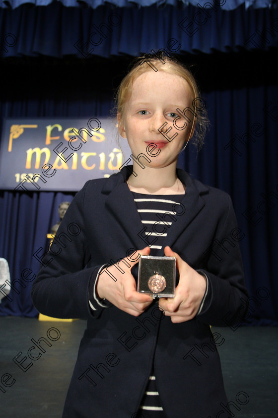 Feis22032018Thu14 
 14
Bronze Medallist Sofra Doyle from Glanmire.
 Labhairt na Filocht agus Mreanna Drmaochta Class: 516: Bharslabhairt 9 Bliana DAois N Faoina Roinn 2 Feis Maiti 92nd Festival held in Fr. Mathew Hall. EEjob 22/03/2018 Picture: Gerard Bonus