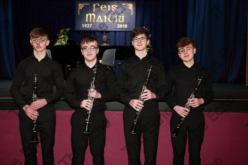 Feis10022019Sun51 
 51
The Buffet Clarinets; James Gibson, Daire Sweeney, James Kelleher and Cormac Flynn

Class: 269: The Lane Perpetual Cup Chamber Music 18 Years and Under
Two Contrasting Pieces, not to exceed 12 minutes

Feis Maiti 93rd Festival held in Fr. Matthew Hall. EEjob 10/02/2019. Picture: Gerard Bonus