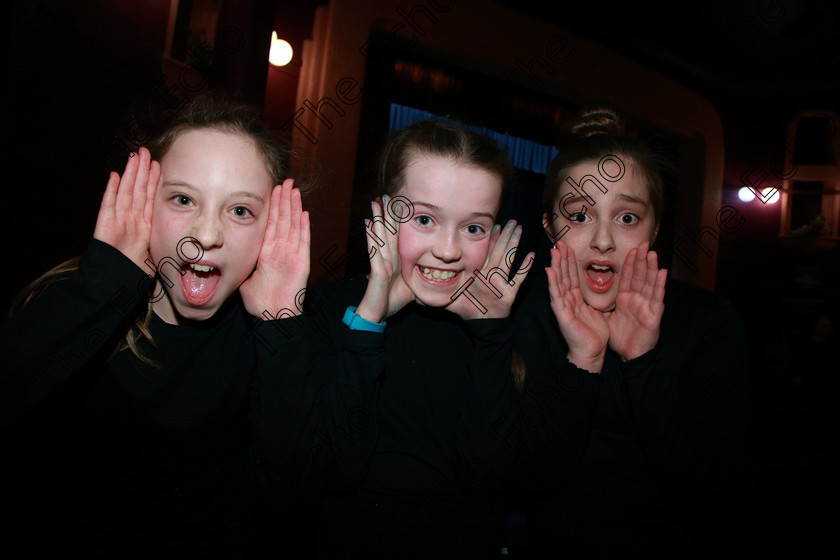 Feis23022018Fri90 
 90
Performers Sinead N Rinn, Olivia Crowley and Zo Buckley 
 Speech and Drama Class: 468 The Ide McSweeney Perpetual Cup Group Mime 11 Years and Under Feis Maiti 92nd Festival held in Fr. Mathew Hall. EEjob 23/02/2018 Picture: Gerard Bonus.