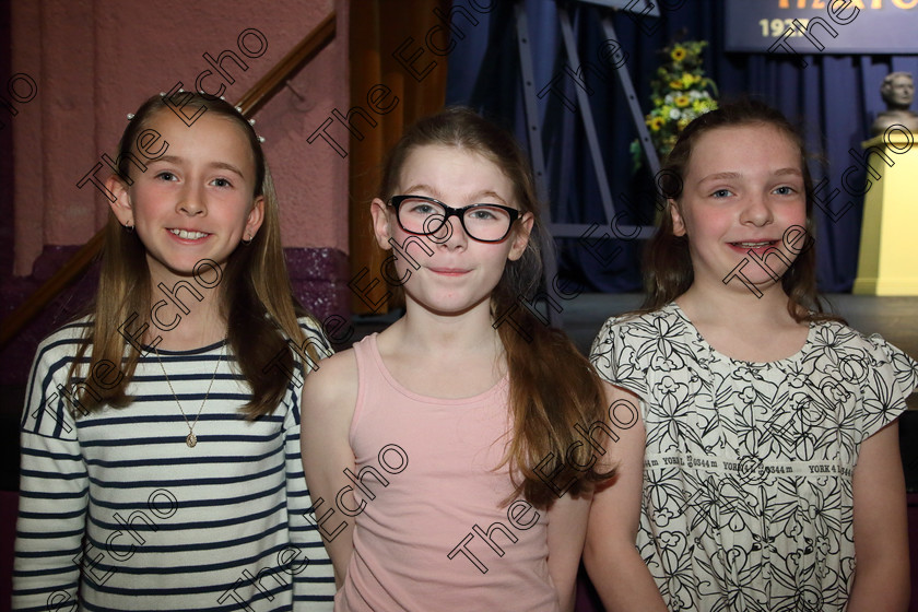 Feis29032019Fri21 
 21
Performers Beth Collins, Rena Murphy and Sarah Barry from Ballinora and Glanmire.

Class: 365: Solo Verse Speaking Girls 10Years and Under Section 5 Either: Meeting Rachel Field or Wanted A Witches Cat Shelagh McGee.

Feis Maiti 93rd Festival held in Fr. Mathew Hall. EEjob 29/03/2019. Picture: Gerard Bonus