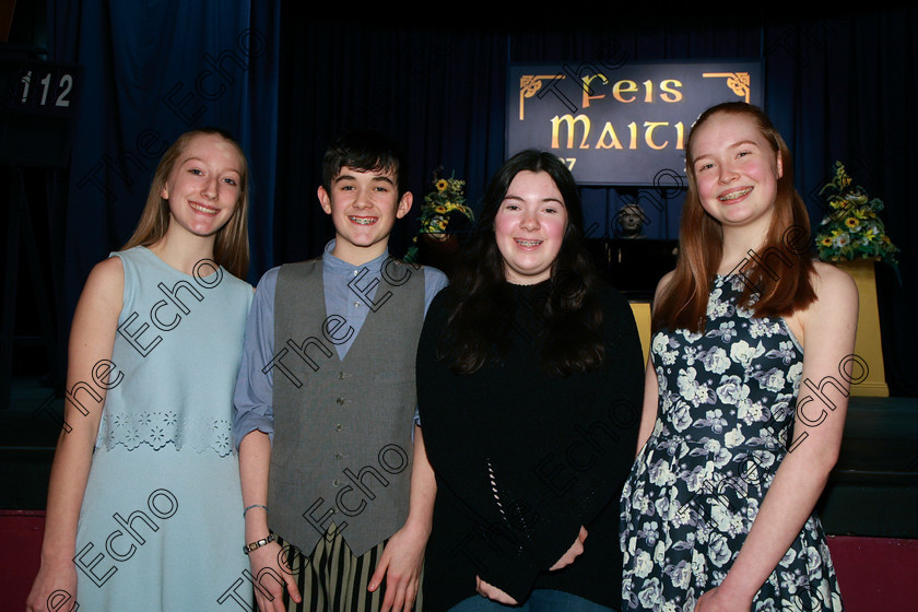 Feis08032018Thu23 
 23
Performers Emily Murphy, David Murphy, Erika Rose ORegan and ine Watson.
 Singing and School Choirs Class: 112: The C.A.D.A. Perpetual Trophy Solo Action Song 14 Years and Under Section 2 Feis Maiti 92nd Festival held in Fr. Mathew Hall. EEjob 06/03/2018 Picture: Gerard Bonus.