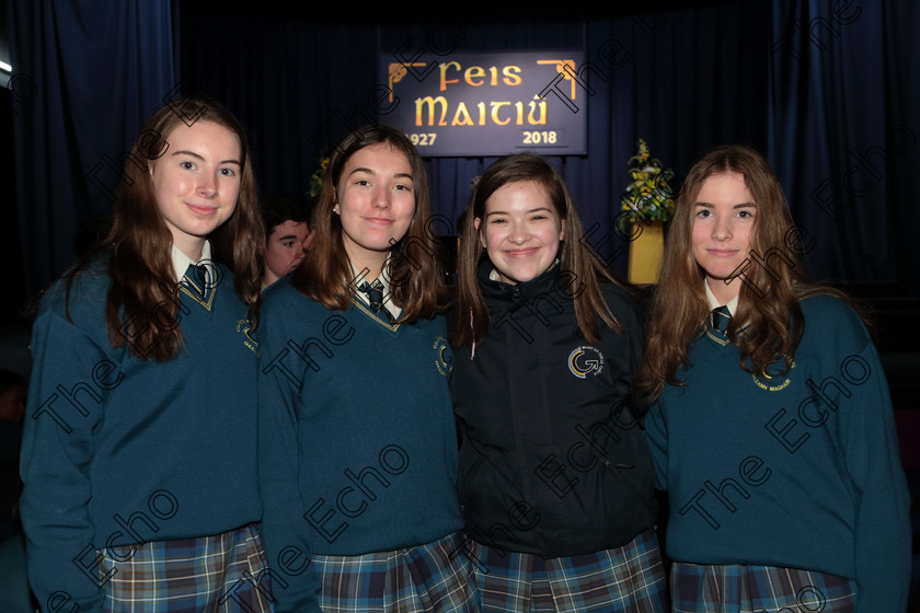 Feis12042018Thu50 
 50
Aisling OConnell, Laiose OBrien, Lucy Dolan and Zoe Callanan Glanmire Community School Junior Choir.
Feis Maiti 92nd Festival held in Fr. Mathew Hall. EEjob 12/04/2018 Picture: Gerard Bonus