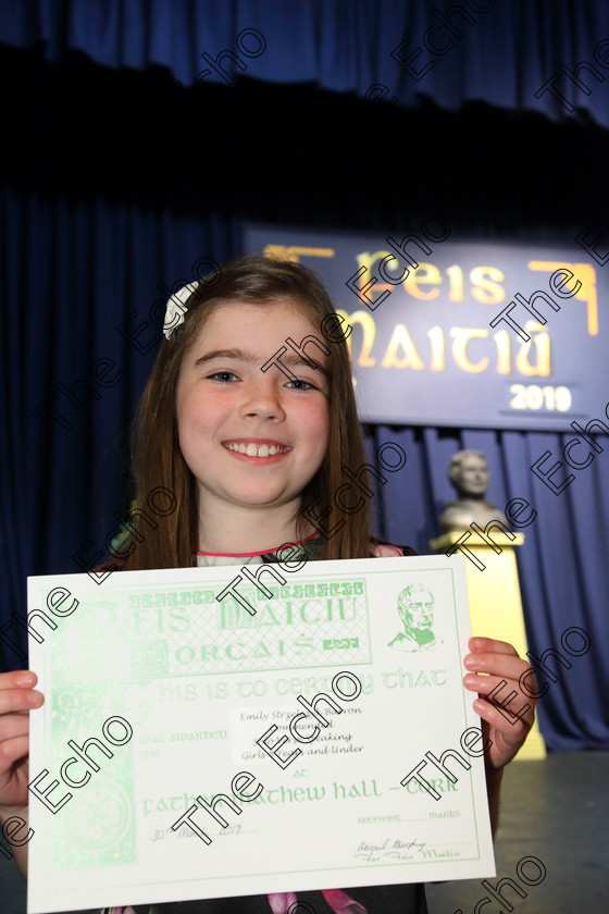 Feis30032019Sat13 
 13
Commended Emily Barron from Glanmire.

Class: 367: Solo Verse Speaking Girls 8YearsandUnder Section 5 Either: Breakdown Jean Kenward. Or: The Haunted House John Foster.

Feis Maiti 93rd Festival held in Fr. Mathew Hall. EEjob 30/03/2019. Picture: Gerard Bonus