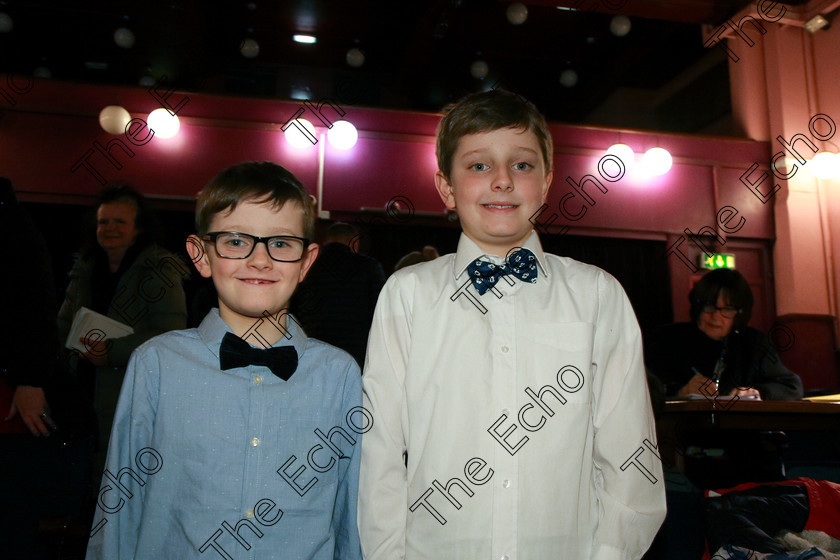 Feis11032018Sun70 
 70 
Performer Matthew Wilson from Rochestown with his brother Luke.
 Speech and Drama Class: 382: Solo Verse Speaking Boys 7 Years and Under Section 2 Feis Maiti 92nd Festival held in Fr. Mathew Hall. EEjob 10/03/2018 Picture: Gerard Bonus.