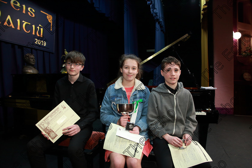 Feis0702109Thu04 
 4
3rd place, Karl Riedewald from Ballinlough; Cup winner and Silver Medallist Aoife ODonovan from Douglas and Bronze Medallist Fearghal Desmond from Douglas.

Class: 159: The Maud OHanlon Perpetual Cup Piano Repertoire 14Yearsand Under A Programme of contrasting style and period, time limit 12 minutes.

Feis Maiti 93rd Festival held in Fr. Matthew Hall. EEjob 07/02/2019. Picture: Gerard Bonus