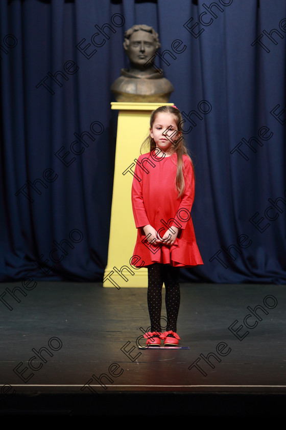 Feis23032019Sat37 
 37
Holly Murphy performing.

Class: 369: Solo Verse Speaking Girls 6 Years and Under Section 2 Either Ice Cone Island Bernard Lodge or Night Fright Marian Swinger.

Feis Maiti 93rd Festival held in Fr. Mathew Hall. EEjob 23/03/2019. Picture: Gerard Bonus.