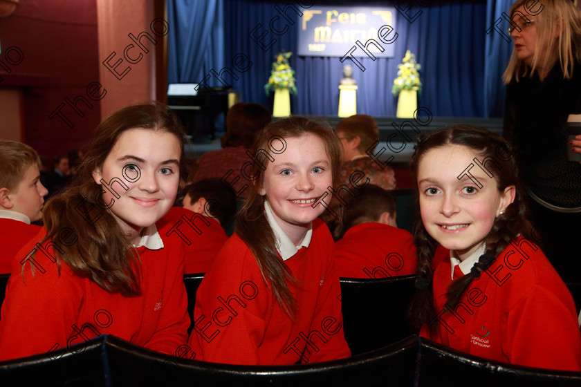 Feis28022019Thu33 
 33
Lucy Daly, Louise Vaughan and Hannah Chambers from Gaelscoil U Drisceoil Glanmire.

Class: 85: The Soroptimist International (Cork) Perpetual Trophy and Bursary
Bursary Value 130 Unison or Part Choirs 13 Years and Under Two contrasting folk songs.

Feis Maiti 93rd Festival held in Fr. Mathew Hall. EEjob 28/02/2019. Picture: Gerard Bonus