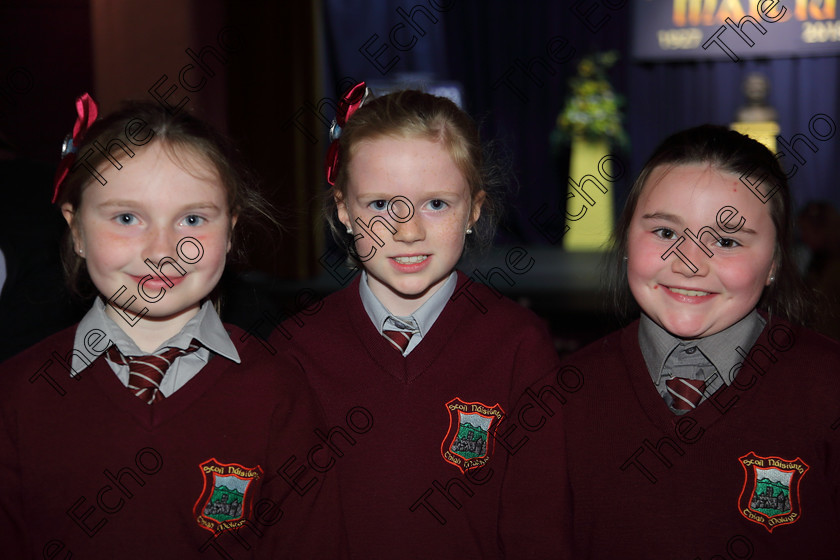 Feis27032019Wed02 
 2
ine Walsh, Aoibheann Ryan and Fiona Walsh from Timoleague NS.

Choral Speaking Class: 475: The Curran Memorial Perpetual Cup 5thClass (a) The Dragon Who Ate Our School Nick Toczek (b) Own Choice.
Class: 477: The Catherine Mahon Perpetual Cup 3rdClass (a) Queue for the Zoo Clare Bevan. (b) Own Choice.

Feis Maiti 93rd Festival held in Fr. Mathew Hall. EEjob 27/03/2019. Picture: Gerard Bonus