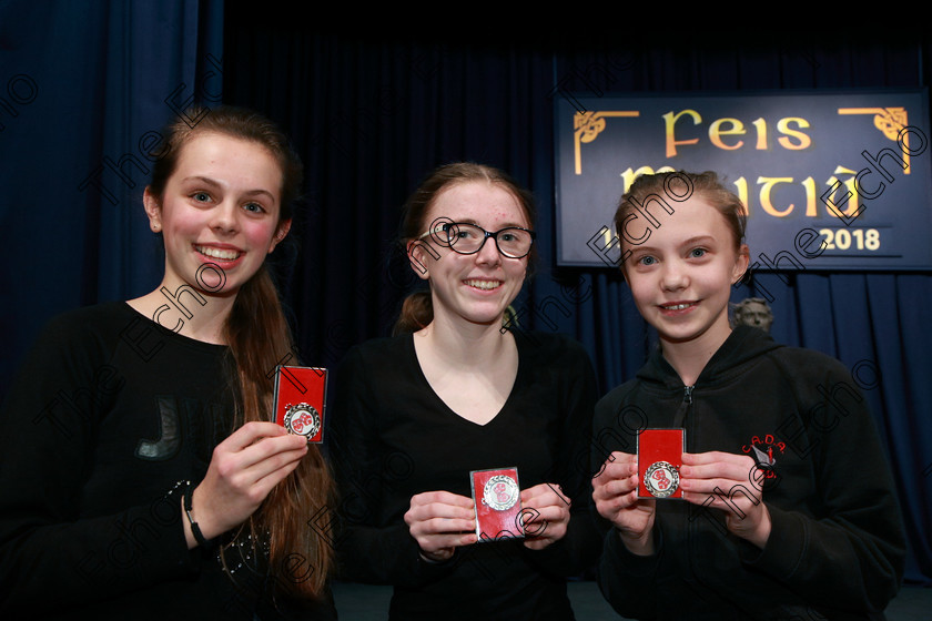 Feis26022018Mon32 
 32
Silver Medallists CADA Performing Arts Niamh Cremin, Lily Carey-Murphy and Robyn Deasy for their performance of In the Airport Lounge.
 Speech and Drama Class: 363: Group Improvisation 13 Years and Under Feis Maiti 92nd Festival held in Fr. Mathew Hall. EEjob 26/02/2018 Picture: Gerard Bonus.