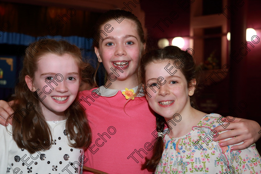 Feis22032019Fri03 
 3
Performers Kate Murphy, Grace Dineen and Robyn Blake from Rochestown and Douglas.

Class: 365: Solo Verse Speaking Speaking Girls 10 Years and Under10Year sand Under Section 3. Either: Meeting Rachel Field or. Or: Wanted A Witches Cat Shelagh McGee.

Feis Maiti 93rd Festival held in Fr. Mathew Hall. EEjob 22/03/2019. Picture: Gerard Bonus.