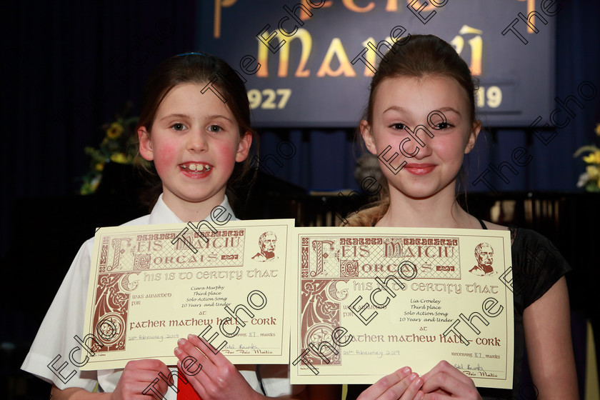 Feis26022019Tue71 
 71
Joint 3rd place Ciara Murphy from Donoughmore and Lia Crowley from Carrigaline.

Class: 114: The Henry OCallaghan Memorial Perpetual Cup Solo Action Song 10 Years and Under Section 1 An action song of own choice.

Feis Maiti 93rd Festival held in Fr. Mathew Hall. EEjob 26/02/2019. Picture: Gerard Bonus