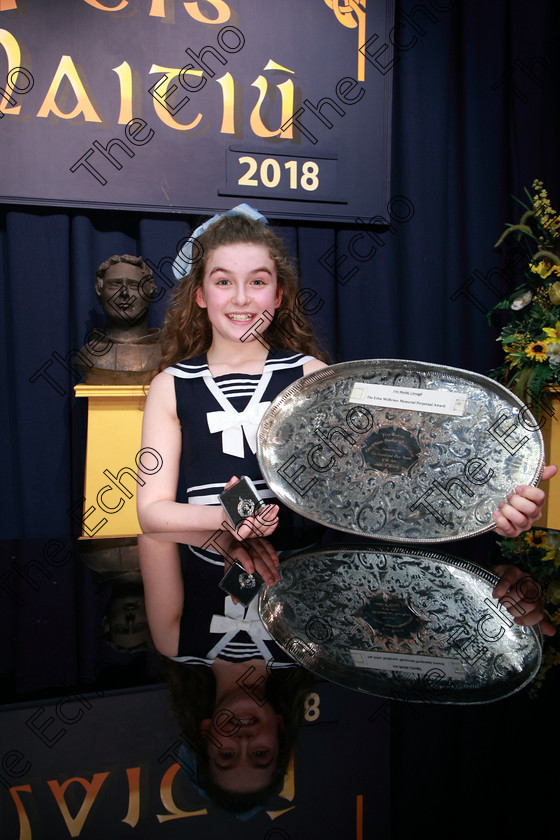 Feis07032018Wed18 
 17~18
Overall Winner with 88 marks, Silver Medallist section 3, Mia Jones from Douglas for her performance of Let Me Entertain You from Gypsy beating out over 60 performers.
 Singing and School Choirs Class: 113: The Edna McBirney Memorial Perpetual Award Solo Action Song 12 Years and Under Section 3 Feis Maiti 92nd Festival held in Fr. Mathew Hall. EEjob 06/03/2018 Picture: Gerard Bonus.