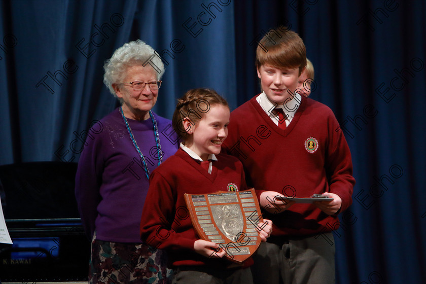 Feis28022019Thu51 
 51
Lavinia Henderson from Soroptimist International (Cork) Amy Jo Nic Liam and Serlas  Duinneacha from Gaelscoil U Eigeartaigh Cobh who collected the Perpetual Trophy.

Class: 85: The Soroptimist International (Cork) Perpetual Trophy and Bursary
Bursary Value 130 Unison or Part Choirs 13 Years and Under Two contrasting folk songs.

Feis Maiti 93rd Festival held in Fr. Mathew Hall. EEjob 28/02/2019. Picture: Gerard Bonus