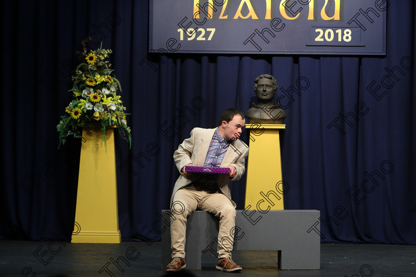 Feis16032018Fri55 
 54~55
Jack Barry from Kilbrittain performing as Forrest Gump in The Liam Mulcahy Perpetual Cup Victorian Drama A solo scene from any film or TV drama adapted for stage.

Feis Maiti 92nd Festival held in Fr. Mathew Hall. EEjob 16/03/2018 Picture: Gerard Bonus.