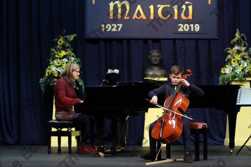 Feis01022019Fri28 
 28
Liam Hunka from Co Clare giving a winning performance Accompanied by his mother Diane Hunka.

Class: 250: Violoncello Solo 12 Years and Under (a) Grieg  Norwegian Dance, from Classical & Romantic Pieces (Faber) (b) Contrasting piece not to exceed 3 minutes

Feis Maiti 93rd Festival held in Fr. Matthew Hall. EEjob 01/02/2019. Picture: Gerard Bonus