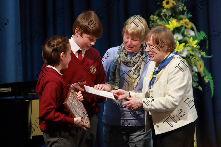 Feis28022019Thu50 
 50
Tess Hogan president of Soroptimist International (Cork) with Rowena Murphy presenting The Soroptimist International (Cork) Perpetual Trophy and Bursary Bursary Value 130 to Amy Jo Nic Liam and Serlas  Duinneacha from Gaelscoil U Eigeartaigh Cobh.

Class: 85: The Soroptimist International (Cork) Perpetual Trophy and Bursary
Bursary Value 130 Unison or Part Choirs 13 Years and Under Two contrasting folk songs.

Feis Maiti 93rd Festival held in Fr. Mathew Hall. EEjob 28/02/2019. Picture: Gerard Bonus