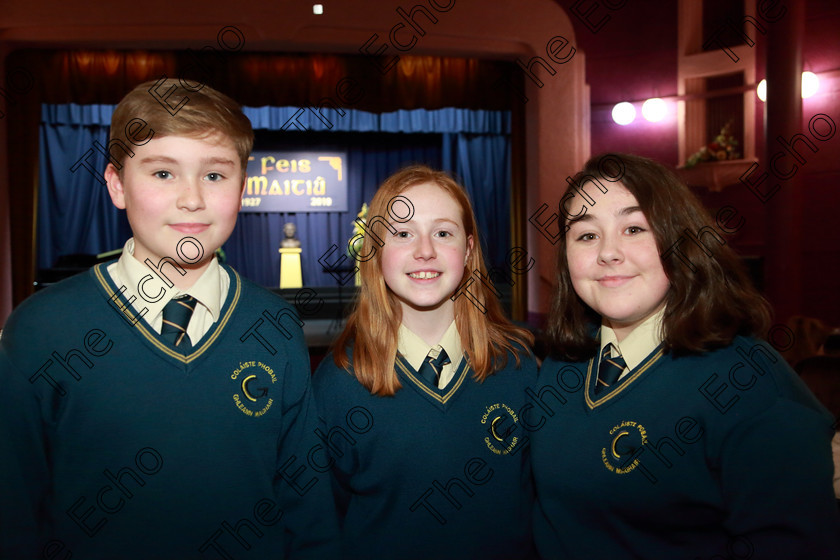 Feis27022019Wed70 
 70
Calum Byers, Isabel Quinlan and Ellie Maragh Glanmire Community School.

Class: 82: The Echo Perpetual Shield Part Choirs 15 Years and Under Two contrasting songs.

Feis Maiti 93rd Festival held in Fr. Mathew Hall. EEjob 27/02/2019. Picture: Gerard Bonus