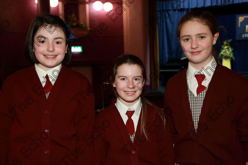 Feis01032019Fri01 
 1
Eoibhe Knowles, Julie Finn and Ella OSullivan from St. Josephs Girls Choir, Clonakilty.

Class: 84: The Sr. M. Benedicta Memorial Perpetual Cup Primary School Unison ChoirsSection 2 Two contrasting unison songs.

Feis Maiti 93rd Festival held in Fr. Mathew Hall. EEjob 01/03/2019. Picture: Gerard Bonus