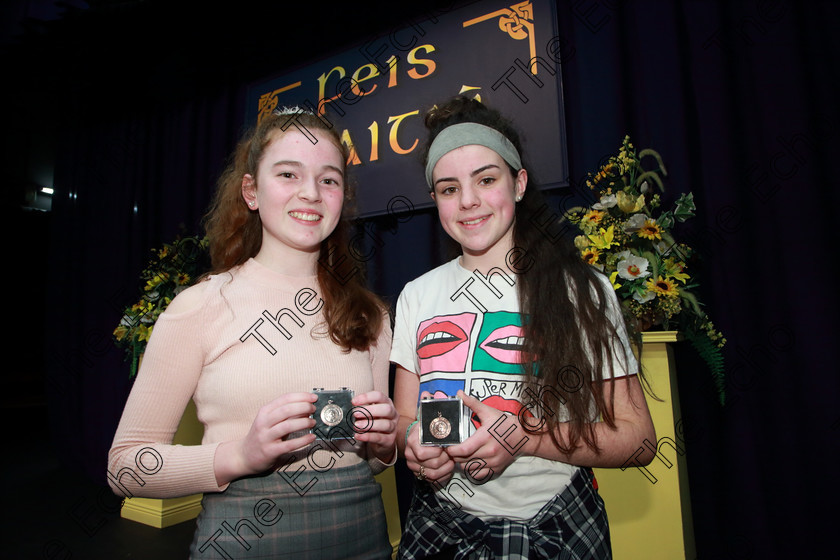 Feis14032019Thu63 
 63
Bronze Medalists Leah Murphy and Lily Costello from Whitechurch for their performance of The Cuckoo Sisters.

Class: 310: The Peg Hallahan Memorial Perpetual Trophy Dramatic Duo 14 Years and Under A Dramatic Scene not exceeding 10 minutes.

Feis Maiti 93rd Festival held in Fr. Mathew Hall. EEjob 14/03/2019. Picture: Gerard Bonus.