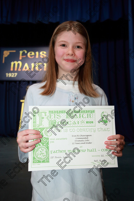 Feis13032019Wed61 
 61
Commended Erin N Chiaragin from Ballincollig for her performance of Anne of Green Gables Prayers.

Class: 327: The Hartland Memorial Perpetual Trophy Dramatic Solo 12 Years and Under Section 3 A Solo Dramatic Scene not to exceed 5 minutes.

Feis Maiti 93rd Festival held in Fr. Mathew Hall. EEjob 13/03/2019. Picture: Gerard Bonus.