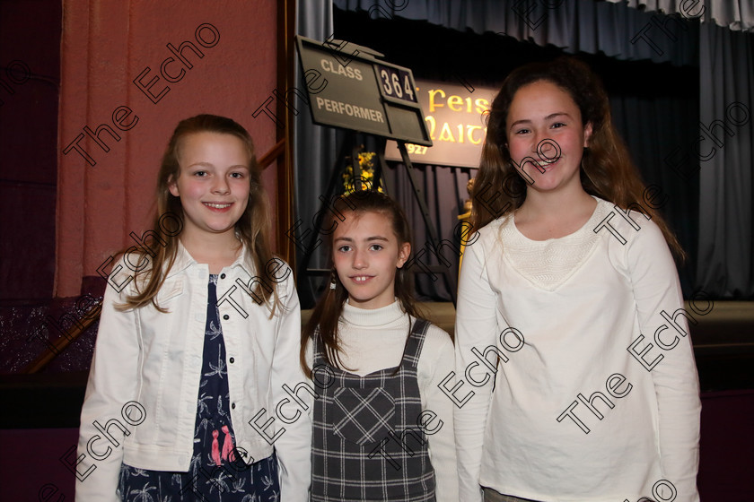 Feis26032019Tue01 
 1
Performers Aoibheann Hess, Grinne OCallaghan and Katie Egan.

Class: 364: Solo Verse Speaking Girls 11 Years and Under Section 3 Either: Cat Mary Britton Miller or: The Dark James Carter.

Feis Maiti 93rd Festival held in Fr. Mathew Hall. EEjob 26/03/2019. Picture: Gerard Bonus