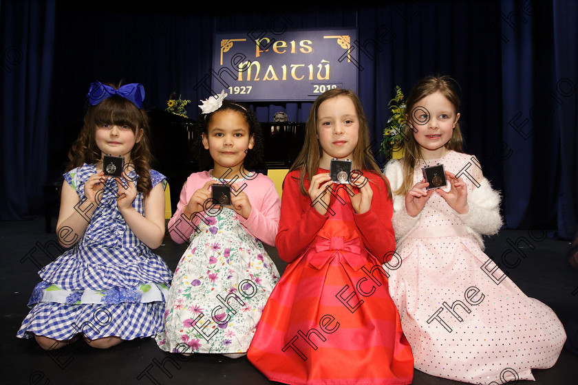 Feis27032018Tue46 
 46
Silver Medallist Layla Rose OShea from Midleton; Bronze Medallists Sophia Considine from Rochestown; Meadhbh ORiordan from Kilshanna and Eliza Finn from Kilshanna.
 Singing Class: 56: 7 Years and Under Crawley The Penguin Dance Feis Maiti 92nd Festival held in Fr. Mathew Hall. EEjob 27/03/2018 Picture: Gerard Bonus