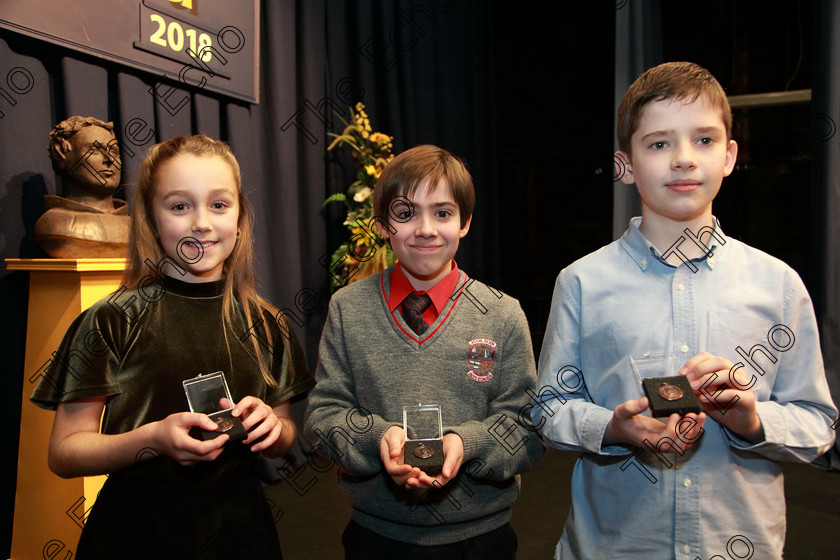 Feis30012018Tueo27 
 27
Bronze Medallists; Sophie Noctor from Douglas; Emile Moisy from Innishannon and Robert OHalloran from Glanmire.
 EEjob 30/01/2018 
Feis Maiti 92nd Festival held in Fr. Matthew Hall 
Picture: Gerard Bonus

Instrumental Music. 
Class: 214: The Casey Perpetual Cup Woodwind Solo12 years and Under.