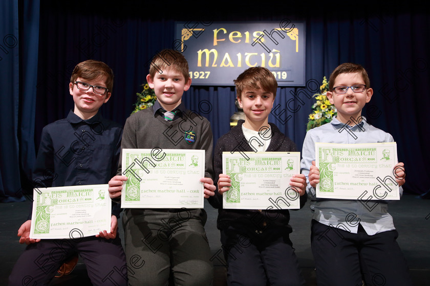 Feis21032019Thu04 
 4
Commended Oran Carter, Niall Fitzgerald, Fionn Conway and Jeremiah OCallaghan.

Class: 379: Solo Verse Speaking Boys 10 Years and Under Section 1Either: November Night Countdown Moira Andrew or Wellingtons Gareth Owen.

Feis Maiti 93rd Festival held in Fr. Mathew Hall. EEjob 21/03/2019. Picture: Gerard Bonus.