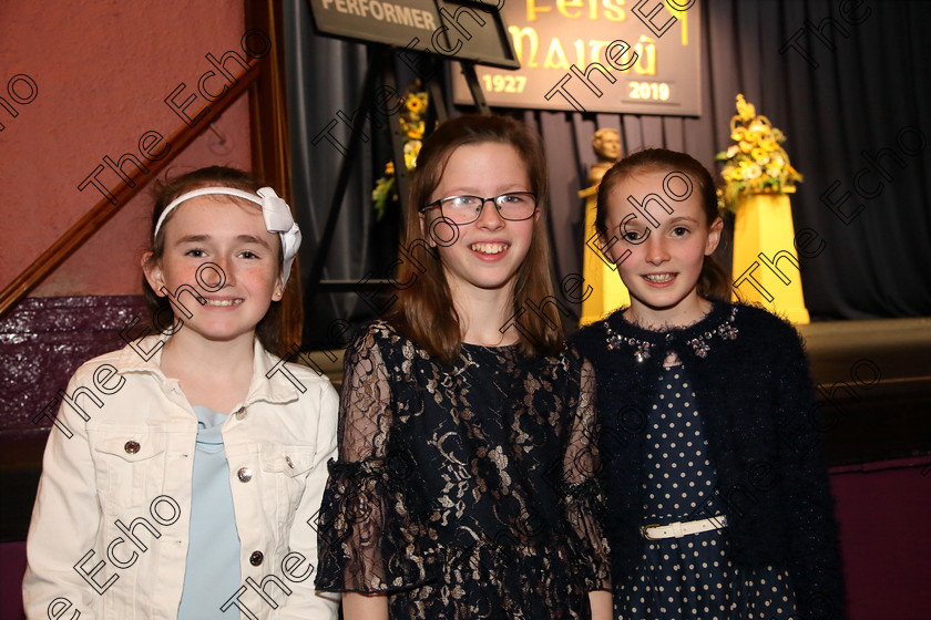 Feis26032019Tue02 
 2
Performers Jessica McAllan, Megan McSweeney and Aoife Finn.

Class: 364: Solo Verse Speaking Girls 11 Years and Under Section 3 Either: Cat Mary Britton Miller or: The Dark James Carter.

Feis Maiti 93rd Festival held in Fr. Mathew Hall. EEjob 26/03/2019. Picture: Gerard Bonus