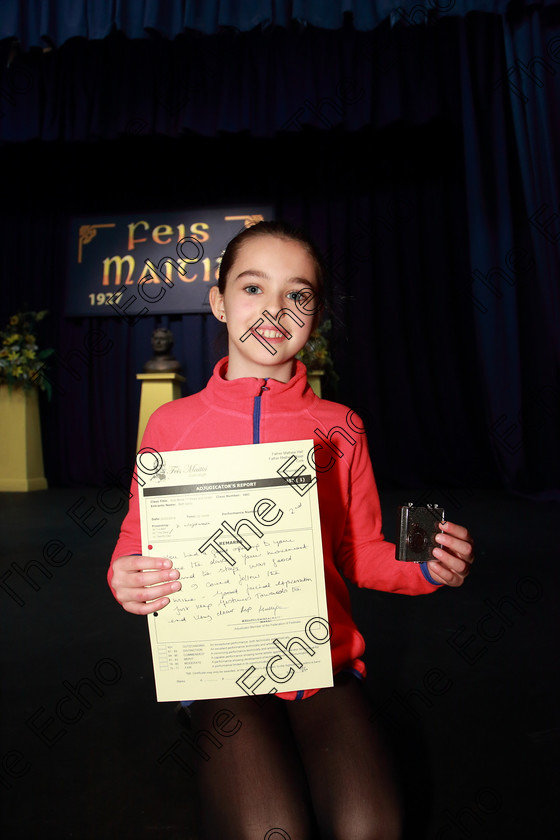 Feis20032019Wed03 
 3
Bronze Medalist Beth Barry from Monkstown.

Feis Maiti 93rd Festival held in Fr. Mathew Hall. EEjob 20/03/2019. Picture: Gerard Bonus.

Class: 453: The Jacqueline OHalloran Perpetual Trophy 11 Years and Under(a) Locked (c) Sports Day (b) The Dare (d) Nightmare