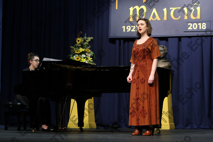 Feis04032018Sun08 
 9~10
Cecilia Roche from Kilkenny performing with Accompanist Denise Crowley.
 Singing and School Choirs Class: 13: The Lieder Perpetual Prize and Doyle Bursary Bursary Value 100 Lieder Repertoire Feis Maiti 92nd Festival held in Fr. Mathew Hall. EEjob 04/03/2018 Picture: Gerard Bonus