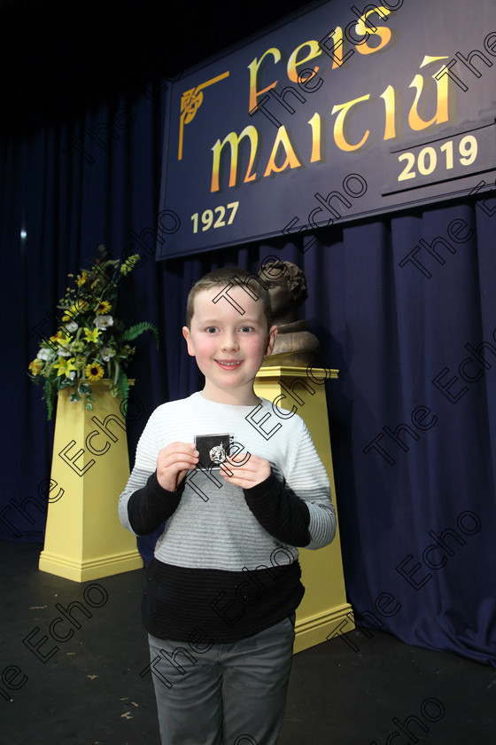 Feis30032019Sat73 
 73
Silver Medallist Rian Gleeson from Killarney.

Class: 383: Solo Verse Speaking Boys 6 Years and UnderSection 2 Either: Tarantula Clare Bevan or Bedtime Allan Ahlberg.

Feis Maiti 93rd Festival held in Fr. Mathew Hall. EEjob 30/03/2019. Picture: Gerard Bonus