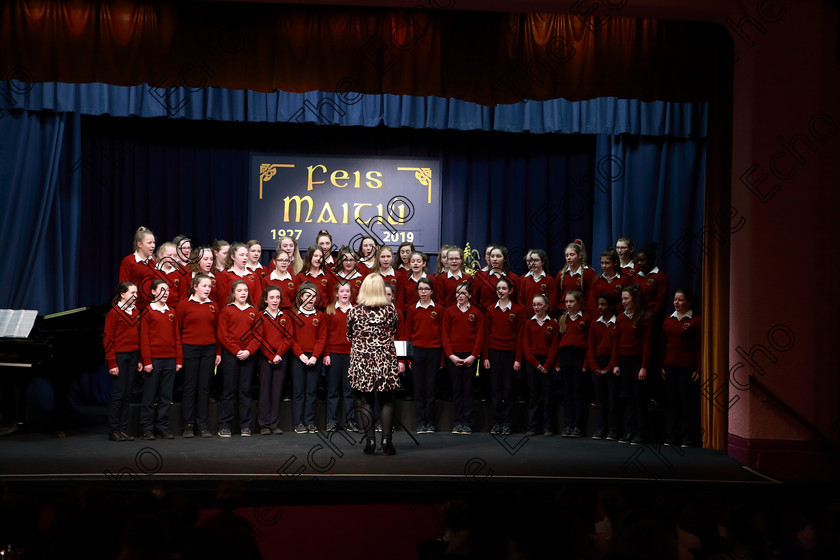 Feis27022019Wed40 
 39~ 42
Loreto 1st Year B singing Bessie The Black Cat by Peter Jenkins conducted by Sharon Glancy.

Class: 83: The Loreto Perpetual Cup Secondary School Unison Choirs

Feis Maiti 93rd Festival held in Fr. Mathew Hall. EEjob 27/02/2019. Picture: Gerard Bonus