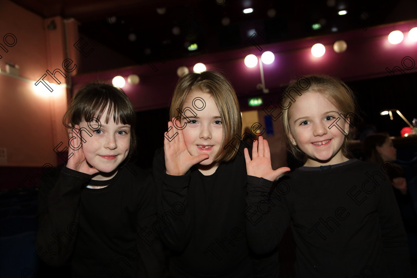 Feis20032018Tue57 
 57
Molly Madden, with Lucy and Emma McCarthy Timoleague.
 Speech and Drama Class: 469: The Thomas OConnell Memorial Perpetual Cup Group Mime 9 Years and Under Feis Maiti 92nd Festival held in Fr. Mathew Hall. EEjob 20/03/2018 Picture: Gerard Bonus.