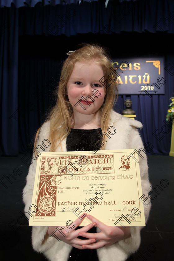 Feis31032019Sun05 
 5
Edana Murphy from Ballinlough.

Class: 367: Solo Verse Speaking Girls 8 Years and Under Section 5 Either: Breakdown Jean Kenward or The Haunted House John Foster.

Feis Maiti 93rd Festival held in Fr. Mathew Hall. EEjob 31/03/2019. Picture: Gerard Bonus