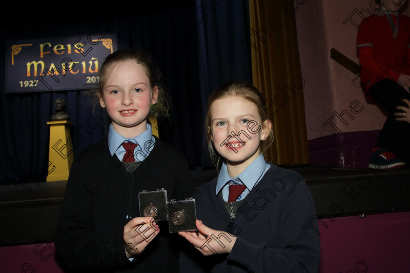 Feis20032018Tue42 
 39~42
Bronze Medallists Duo Lucy Matson and Sarah OSullivan from Ovens for their performance of A Little Princess.
 Speech and Drama Class: 313: Dramatic Duo 8 Years and Under Feis Maiti 92nd Festival held in Fr. Mathew Hall. EEjob 20/03/2018 Picture: Gerard Bonus.