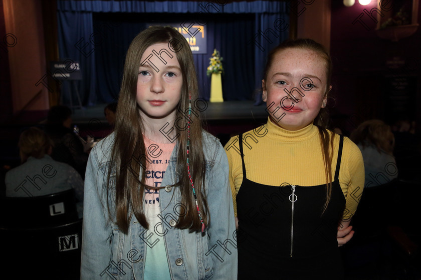 Feis28032019Thu16 
 16
Brianna OReilly from Fermoy and Mollie OKeeffe from Rathcormac.

Class: 365: Solo Verse Speaking Girls 10Years and Under Section 4 Either: Meeting Rachel Field or Wanted A Witches Cat Shelagh McGee.

Feis Maiti 93rd Festival held in Fr. Mathew Hall. EEjob 28/03/2019. Picture: Gerard Bonus