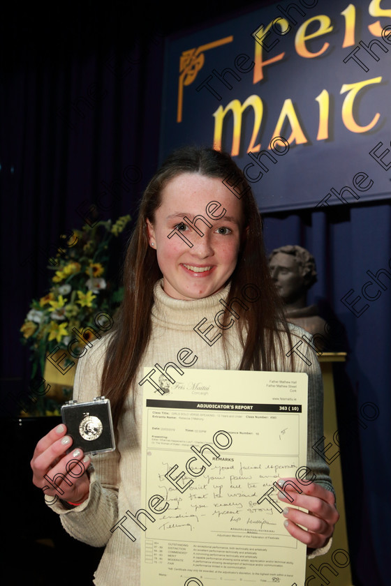 Feis20032019Wed19 
 19
Silver Medalist Rebecca OManony from Monkstown.

Class: 363: Solo Verse Speaking Girls 12Years and Under Section 2 Either: What has Happened to Lulu? Charles Causley or The Woman of Water Adrian Mitchell.

Feis Maiti 93rd Festival held in Fr. Mathew Hall. EEjob 20/03/2019. Picture: Gerard Bonus.