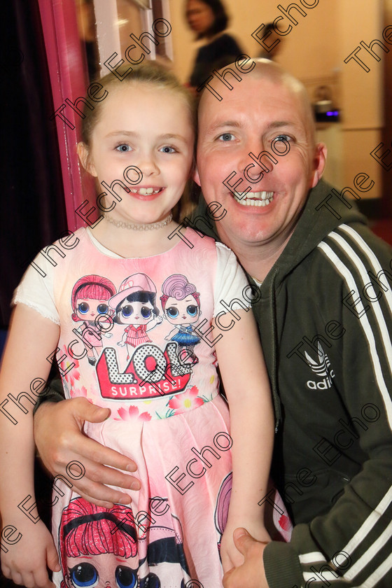 Feis30032019Sat50 
 50
1st time performer Tegan Cambridge from Blackrock with her Dad Robert.

Class: 368: Solo Verse Speaking Girls 7 Years and Under Section 4 Either: The Mermaid Theresa Heine or Night Ride Celia Warren.

Feis Maiti 93rd Festival held in Fr. Mathew Hall. EEjob 30/03/2019. Picture: Gerard Bonus