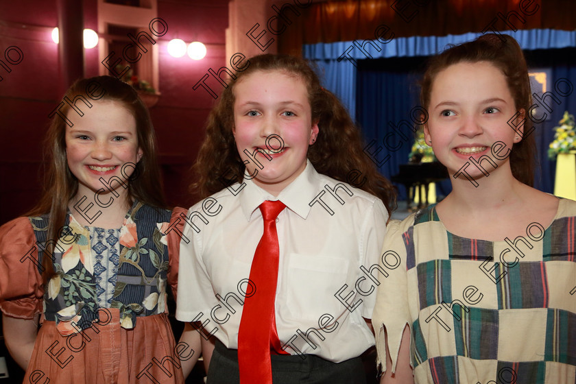 Feis05032019Tue30 
 30
Performers Clodagh OHalloran, Sarah Coleman and Sarah Canty from Glanmire.

Class: 113: The Edna McBirney Memorial Perpetual Award
Solo Action Song 12 Years and Under Section 3 An action song of own choice.

Feis Maiti 93rd Festival held in Fr. Mathew Hall. EEjob 05/03/2019. Picture: Gerard Bonus