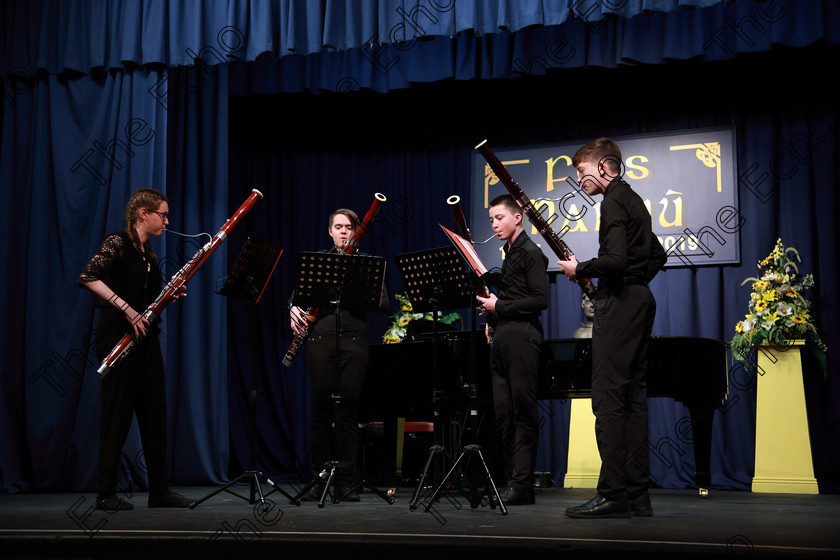 Feis10022019Sun36 
 36
Cork School of Music Bassoons Quartet; Risn Hynes McLaughlin, Carl Roewer, Mark Reidy, Ben OConnor.

Class: 269: The Lane Perpetual Cup Chamber Music 18 Years and Under
Two Contrasting Pieces, not to exceed 12 minutes

Feis Maiti 93rd Festival held in Fr. Matthew Hall. EEjob 10/02/2019. Picture: Gerard Bonus