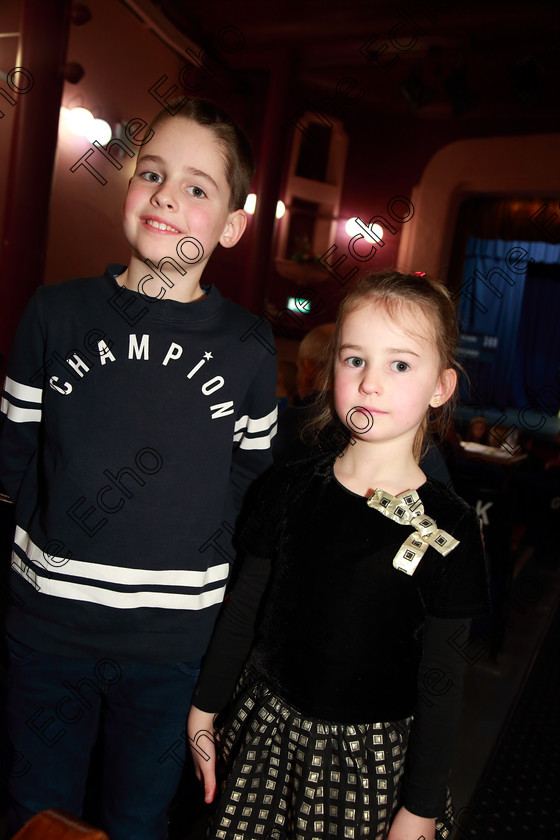 Feis23032019Sat48 
 48
Performer Grace Wolfe from Douglas with her brother Charlie.

Class: 369: Solo Verse Speaking Girls 6 Years and Under Section 2 Either Ice Cone Island Bernard Lodge or Night Fright Marian Swinger.

Feis Maiti 93rd Festival held in Fr. Mathew Hall. EEjob 23/03/2019. Picture: Gerard Bonus.